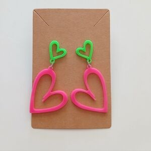 Fashion Jewelry Pink and Green Heart Earrings